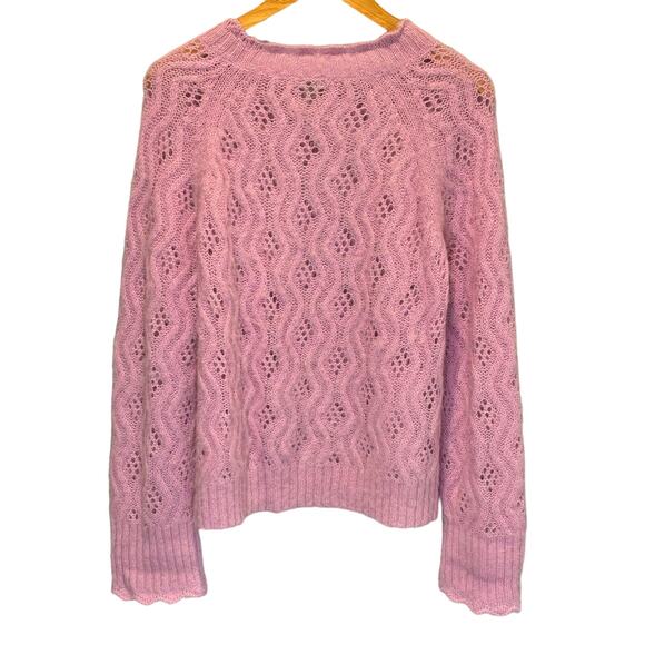 J. Crew Pink Pointelle Scallop Trim Sweater - size Medium - Picture 6 of 6